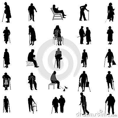 Elderly people silhouette set Vector Illustration