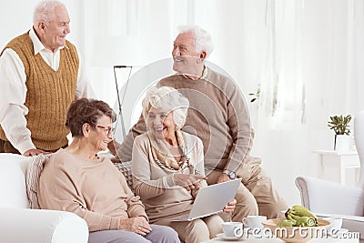 Elderly people and technology Stock Photo