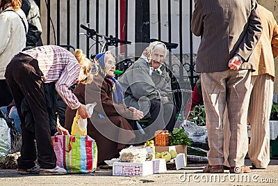 The elderly selling the autumn harvest Editorial Stock Photo