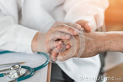 Elderly senior adult patient older person having geriatric doctor consulting and diagnostic examining on aging and mental health Stock Photo