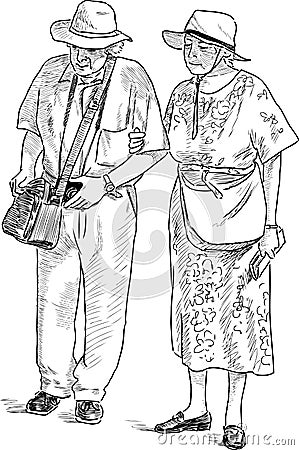 Elderly spouses on a stroll Vector Illustration