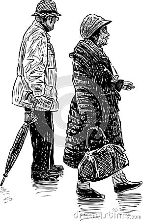 Elderly spouses on a walk Vector Illustration
