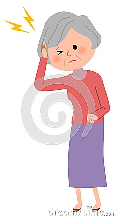 Elderly woman, Headache Cartoon Illustration