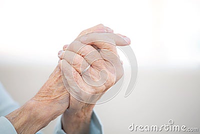 Elderly woman with arthritis. Stock Photo