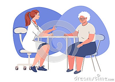 Elderly woman in doctor's office. Vector Illustration