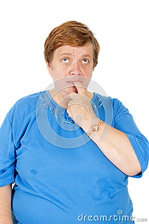 Elderly woman doesnt know the answer Stock Photo