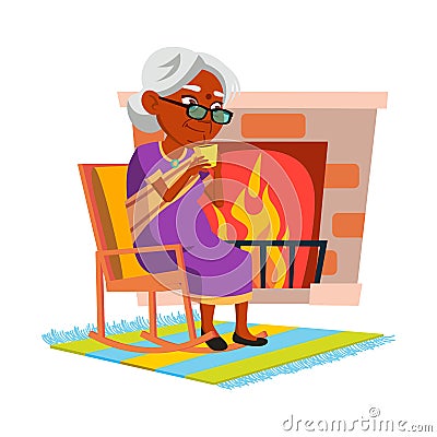 Elderly Woman Drinking Tea In Living Room Vector Vector Illustration