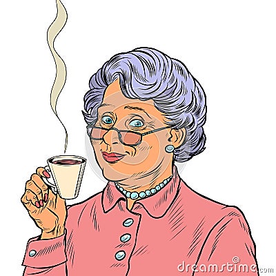 Elderly woman drinking tea Vector Illustration