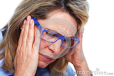 Elderly woman having a headache. Stock Photo