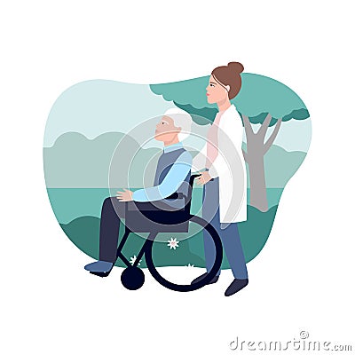 Elderly people in a nursing home Cartoon Illustration