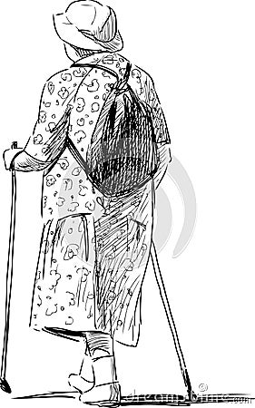 Elderly woman with Norwegian sticks Vector Illustration