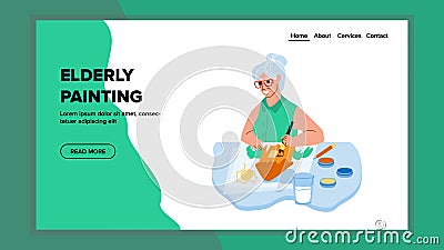 Elderly Woman Painting Creative Picture Vector Vector Illustration