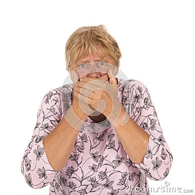 Elderly woman with head ache Stock Photo