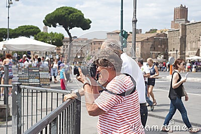 Elederly tourist couple taking photo in Rome, Italy Editorial Stock Photo