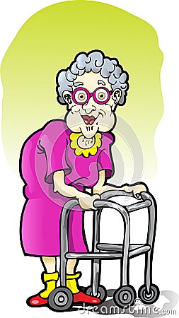 Elderly Woman with a Walker Vector Illustration