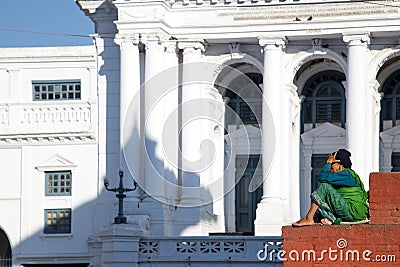 Elderly womann at Kathmandu Durbar Square Editorial Stock Photo