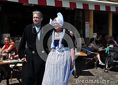 The elders dressed up in Dutch traditional costume, Volendam, Netherlands Editorial Stock Photo