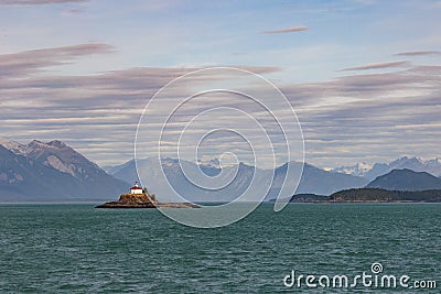 Eldred rock Lightouse built in 1905 on the Sullivan Island, Lynn canal . Stock Photo