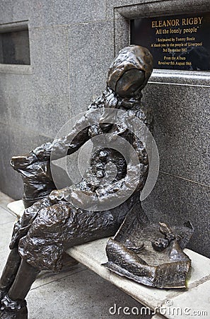 Eleanor Rigby Sculpture in Liverpool Editorial Stock Photo