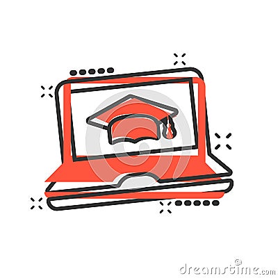 Elearning education icon in comic style. Study vector cartoon illustration pictogram. Laptop computer online training business Vector Illustration