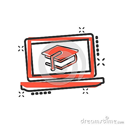 Elearning education icon in comic style. Study vector cartoon illustration pictogram. Laptop computer online training business Vector Illustration