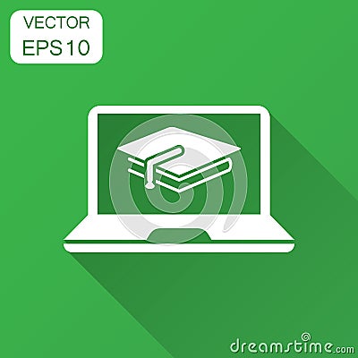 Elearning education icon in flat style. Study vector illustration with long shadow. Vector Illustration