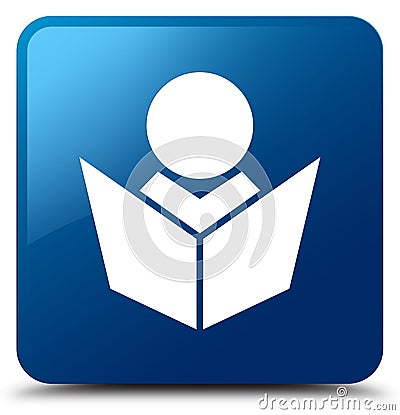 Elearning icon blue square button Cartoon Illustration