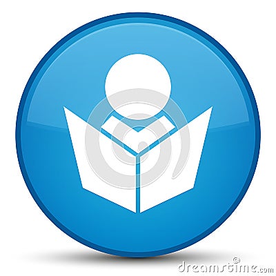 Elearning icon special cyan blue round button Cartoon Illustration