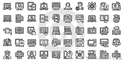 Elearning icons set, outline style Vector Illustration