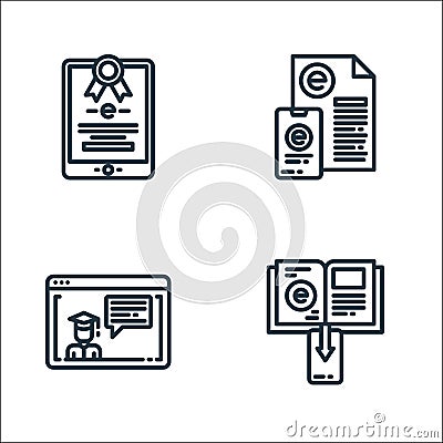 Elearning line icons. linear set. quality vector line set such as ebook, graduation, online learning Vector Illustration