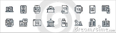 Elearning line icons. linear set. quality vector line set such as ebook, student, university, elearning, ebook, ebook, doc, Vector Illustration