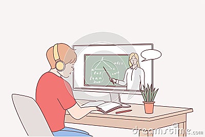 Elearning, online education, distant studying concept Vector Illustration