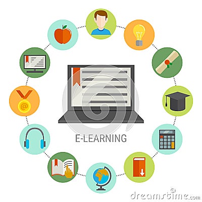 Elearning Round Composition Vector Illustration