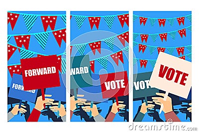 Election campaign, election vote, election poster, holding posters. Vector. Vector Illustration