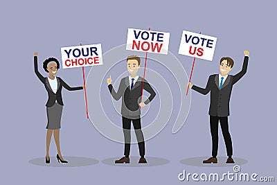 Election campaign,People with plates Vector Illustration