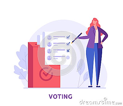 Election Campaign. People Voting with Vote Box and Calling for Vote. Concept of Election Day, Making Choice, Balloting Paper, Cartoon Illustration