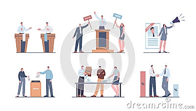 Election characters, politics leader and support. Democratic vote, candidate and political person. Agitation campaign Vector Illustration