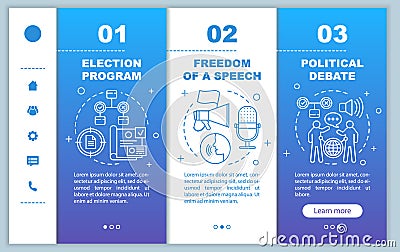 Election day onboarding mobile web pages vector template. Free speech. Responsive smartphone website interface idea with Vector Illustration