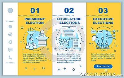 Election day onboarding mobile web pages vector template. Responsive smartphone website interface idea with linear Vector Illustration