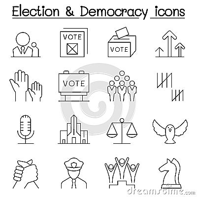 Election & Democracy icon set in thin line style Cartoon Illustration