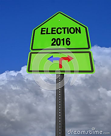 Election 2016 left or right ahead sign Stock Photo