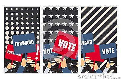 Election poster, voters support, people with placards. Vector Illustration