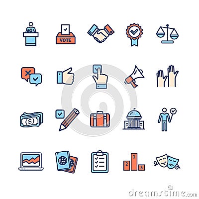 Election Signs Color Thin Line Icon Set. Vector Vector Illustration