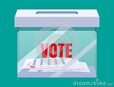 Election vote box transparent with voting blancs papers, ballot campaign. Vector isolated illustration Vector Illustration