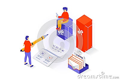 Election and voting concept in 3d isometric design. Vector illustration Cartoon Illustration