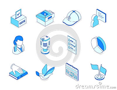 Election and voting - modern line isometric icons set Vector Illustration