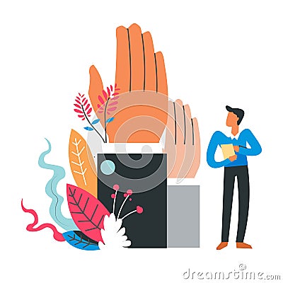 Voting process, election, electoral system, a voter with ballot looking at two hands in suits, different candidates Vector Illustration