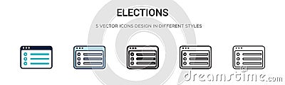 Elections icon in filled, thin line, outline and stroke style. Vector illustration of two colored and black elections vector icons Vector Illustration