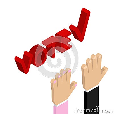 Elections male and female hand vote Vector isometric plane Stock Photo