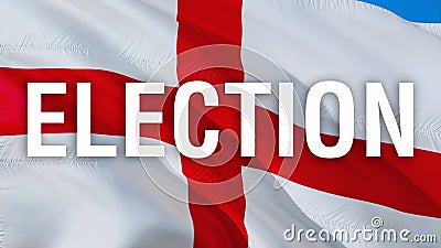 Elections text on England flag waving in wind Full HD background, 3D Rendering. Realistic UK Parliament Flag background. England Stock Photo